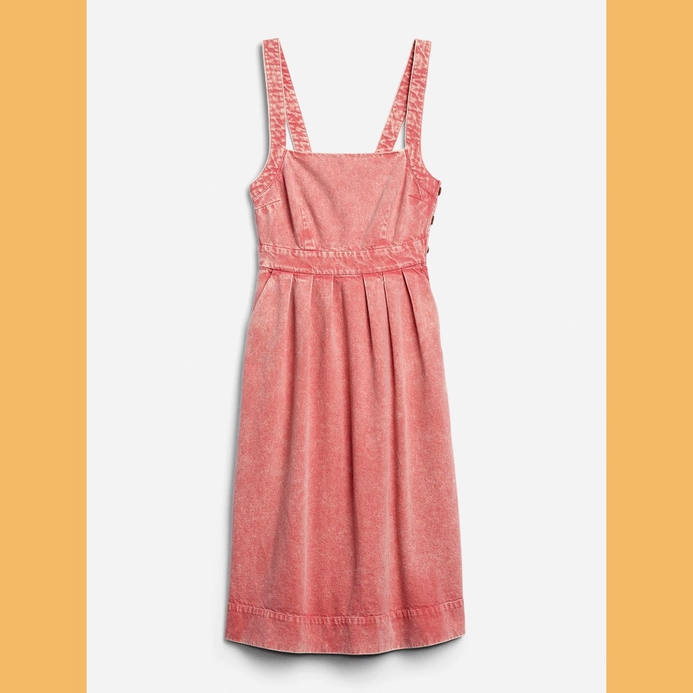 Like New Gap Denim Midi Apron Dress, Pink Flamingo